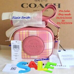 Mini Dempsey Camera Bag with Garden Plaid Print & Coach Patch